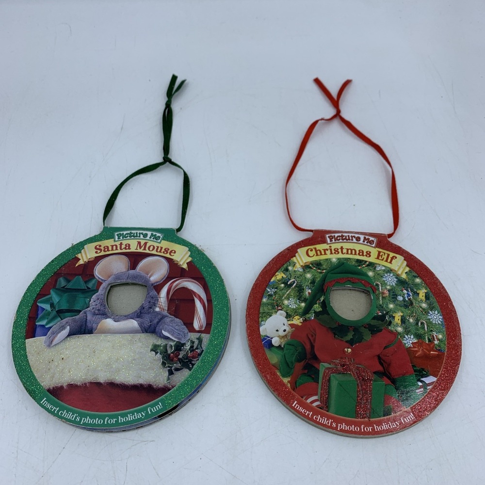 Vtg Picture Me Story Book Frame Christmas Ornaments Y2K Gift Set/2